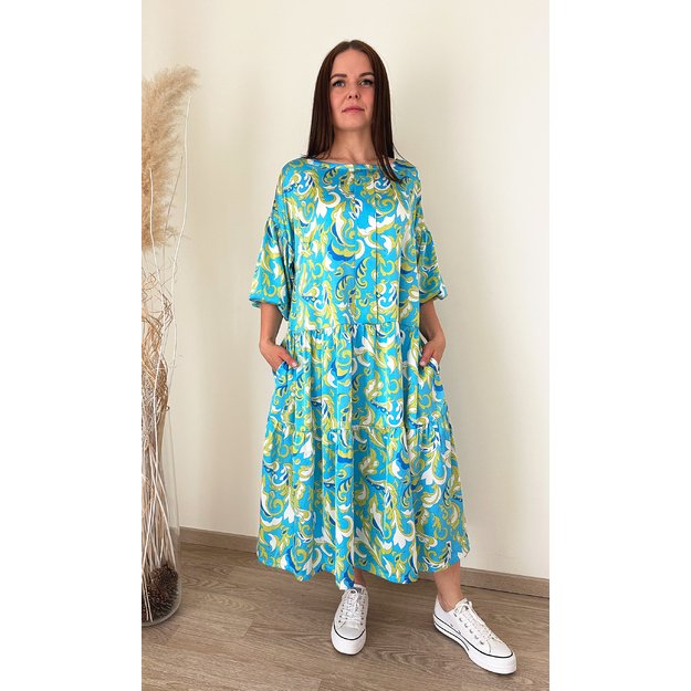 Mėlyna laisvo kirpimo suknelė